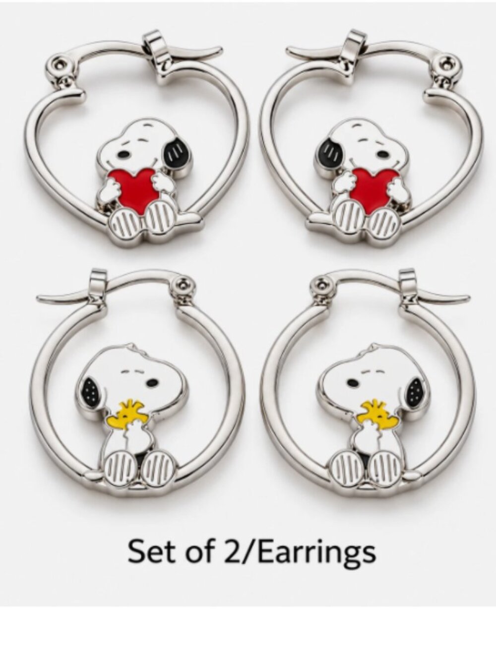 (Set of 2) Round Snoopys Dog Hoop Earrings Clip Dangle Gift Earring Ear 2 Pair